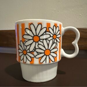 Vintage 70s Style Craft Orange Flower Power Stackable Mug